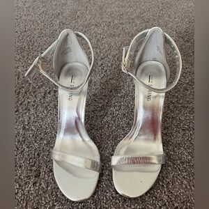 Silver metallic strappy heels